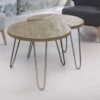 Table gigogne bois de manguier blanc LUCKNOW (2 pièces)