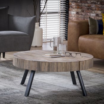 Table basse ronde teck métal JAVA