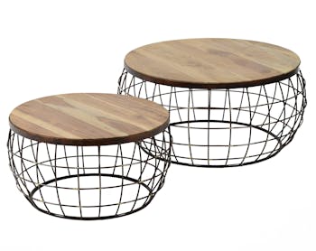 Table basse ronde bois massif métal RALF (lot de 2)