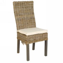 Chaise rotin blanchi avec coussin RIO