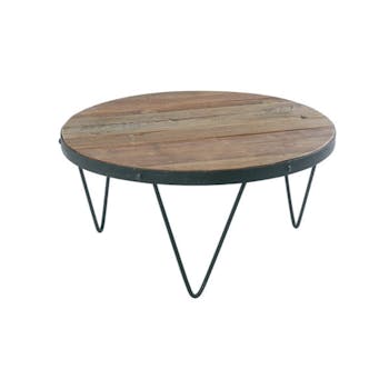 Table basse ronde Industrielle 80cm Orme recyclé SYNERGIE