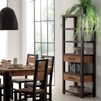 Etagère chêne métal 2 tiroirs 70x45x190 FERSCOTT