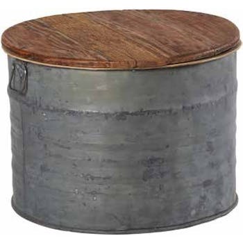 Table basse ronde en zinc et plateau en teck D62xH44cm