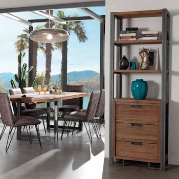 Etagère en teck naturel 3 tiroirs 2 étagères 70x40x200cm CANADA