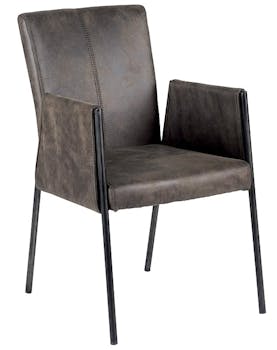 Chaise fauteuil avec accoudoirs tissu microfibres gris et pieds métal noir 52x65x86cm