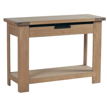 Console Chêne ciré et métal patiné 1 tiroir 110x40x78cm CUBA