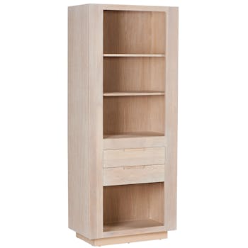 Colonne Chêne massif ciré blanchi 2 tiroirs, 2 étagères, 1 niche 76x42x180cm MANILLE