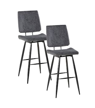 Lot de 2 Chaises de Bar rétro en tissu gris et pieds métal évasés 47x58x115cm KERALA