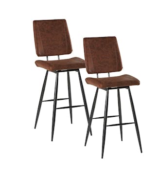 Lot de 2 Chaises de Bar rétro en tissu marron havane et pieds métal évasés 47x58x115cm KERALA