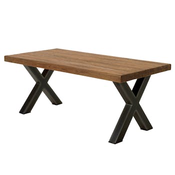 Table de Repas 220cm en Teck massif naturel recyclé et Pieds métal en Croix 220x100x80cm KERALA