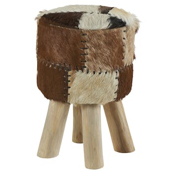 Pouf bois de teck peau Lampang