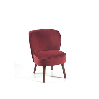Fauteuil tissu bordeaux pieds bois massif Contis