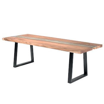Table à manger rectangulaire bois massif verre trempé 300 Kanpur