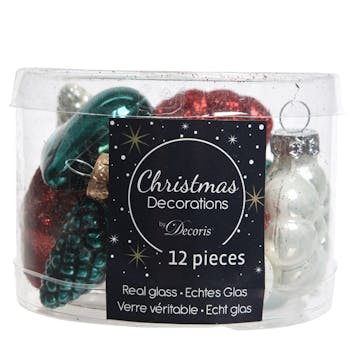 Pack de 12 décorations de noël "Santa" coloris rouge et paillettes