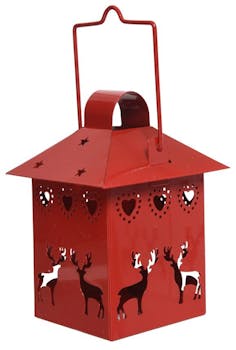 Lanterne en métal ajouré rouge décor Rennes H15cm