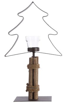 Photophore Sapin en métal sur pied bois 32cm