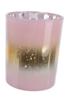 Photophore en verre rose ligne dorée H12cm