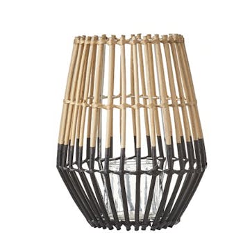 Lanterne / Photophore forme Trapèze en osier ajouré bi-tons noir et naturel D27xH34cm