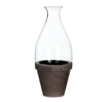 terrarium en verre col étroit évasé sur pot en Terre-cuite marron beige D17xH41cm