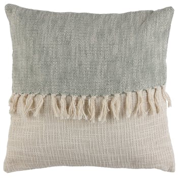 Coussin ligne à franges vert beige 45 x 45 cm