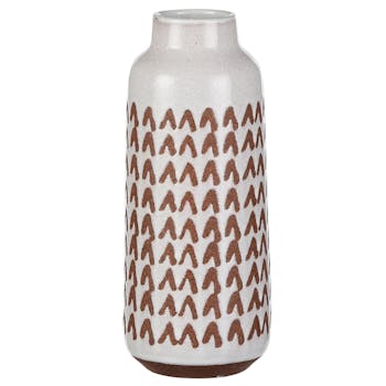 Vase décoration aztek blanc marron 23,5 cm