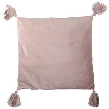 Coussin rose poudré à pompons 42 cm