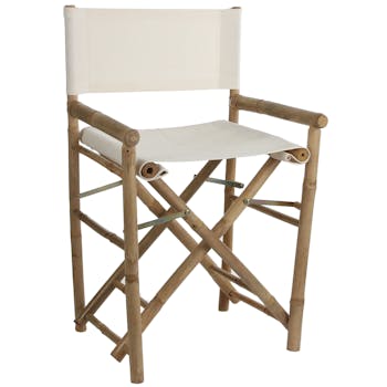Fauteuil chaise façon cinéma bambou tissu écru