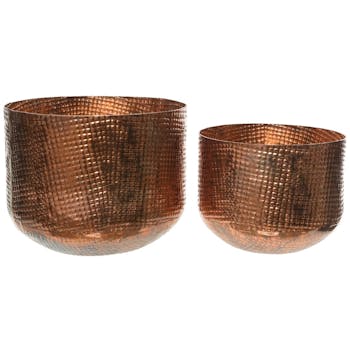 Cache-pots en fer ciselé cuivre brûlé (lot de 2)