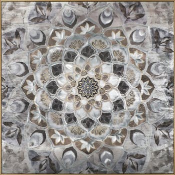 Tableau abstrait rosace grise et brun 102x102