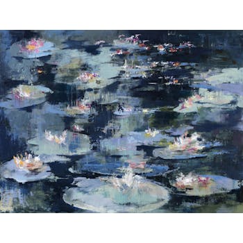 Tableau FLEURS Nénuphars Caisse américaine en chêne 90x70cm