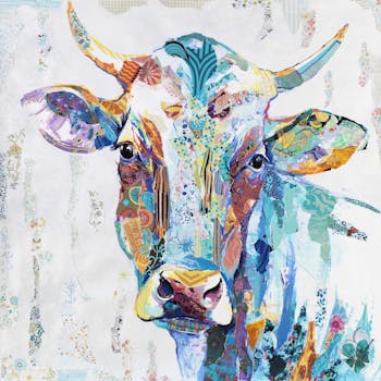 Tableau ANIMAUX Vache colorée II Caisse américaine en chêne 70x70cm