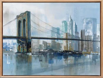 Tableau PAYSAGE URBAIN Pont de Brooklyn Caisse américaine en chêne 100x75cm