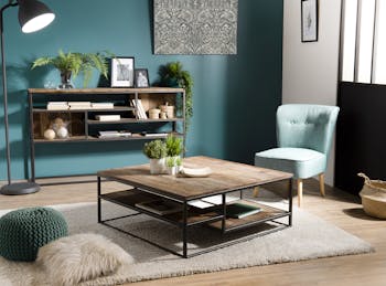 Table basse carrée teck recyclé tablettes SWING