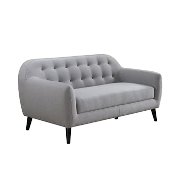 Canapé Capitonné 2 places tapissier tissu gris clair boutons gris foncés 167x83x91cm STRADA