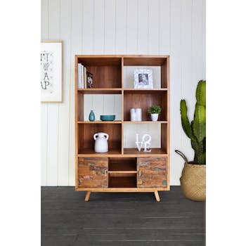 Bibliothèque bois teck recyclé colorée LOMBOK
