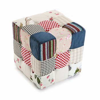 Pouf cube Romantique capitonné en tissu Patchwork coloré 35x35x35cm ASHLEY