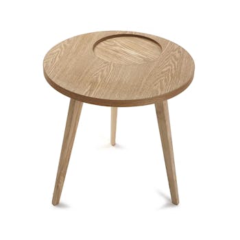 Table de chevet / Bout de canapé style scandinave en bois clair évidé forme ronde D50xH50cm