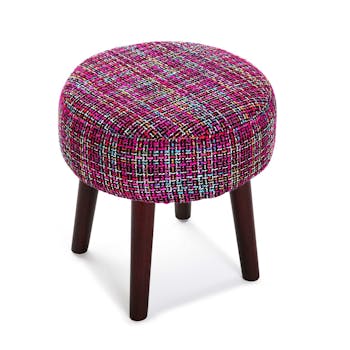 Tabouret / Pouf rond en tissu violet façon tweed D35xH35cm PICCADILLY