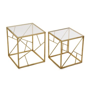 Bout de canapé graphique métal doré verre (lot de 2)