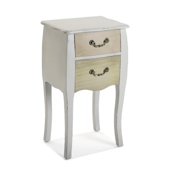 Table de chevet romantique bois naturel et blanc VIENNE