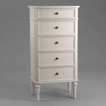 Chiffonnier romantique bois blanc vieilli 5 tiroirs Leonie L 60 x P 40 x H 120 AMADEUS