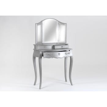Coiffeuse baroque argentée 3 miroirs en bois 3 tiroirs MURANO L 80 x P 40 x H 145 AMADEUS (C01)