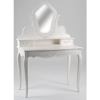 Coiffeuse baroque romantique en Acajou blanc 3 tiroirs Amandine L 100 x P 50 x H 150 AMADEUS