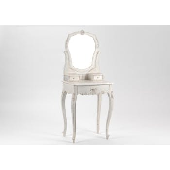 Coiffeuse shabby romantique en bois vielli blanc 3 tiroirs LOUISE L 60 x P 40 x H 145 AMADEUS