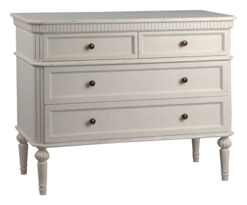 Commode chic bois blanc vieilli 4 tiroirs LEONIE L 101 x P 45 x  H 80 AMADEUS