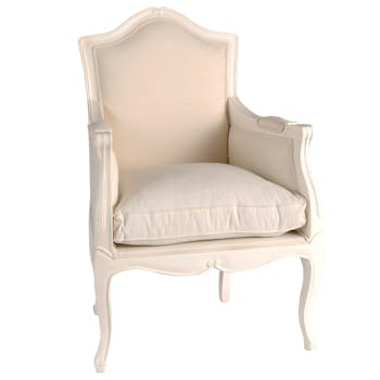 Fauteuil romantique Louis XV Acajou blanc et tissu APOLLINE L67xP59xH97 AMADEUS