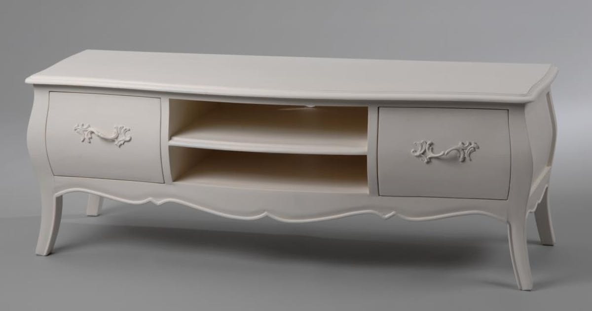 Meuble TV baroque crème antique 2 tiroirs MURANO L120xP40xH43 AMADEUS | Meubles TV | Pier Import meuble tele baroque blanc