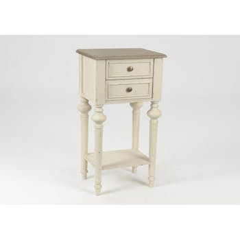 Table d'appoint en bois vieilli bicolore 2 tiroirs style Louis XVI LEGENDE L40xP30xH75 AMADEUS