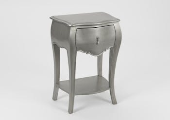 Table de chevet baroque argentée 1 tiroir en bois MURANO L 45 x P 30 x  H 65 AMADEUS