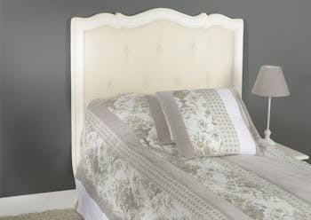 Tête de lit 1 place matelassée crème antique baroque romantique en Acajou MURANO L104 x H112 AMADEUS